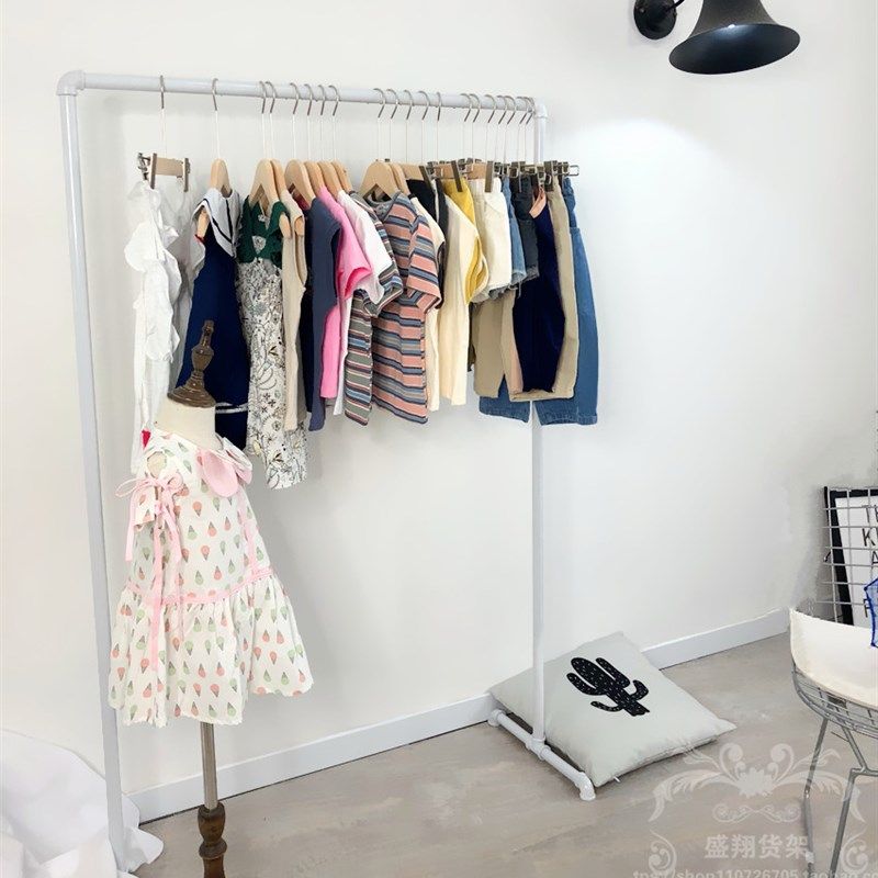 服装店展示架落地式中岛架白色简约水管铁艺挂衣架女装店复古单杠