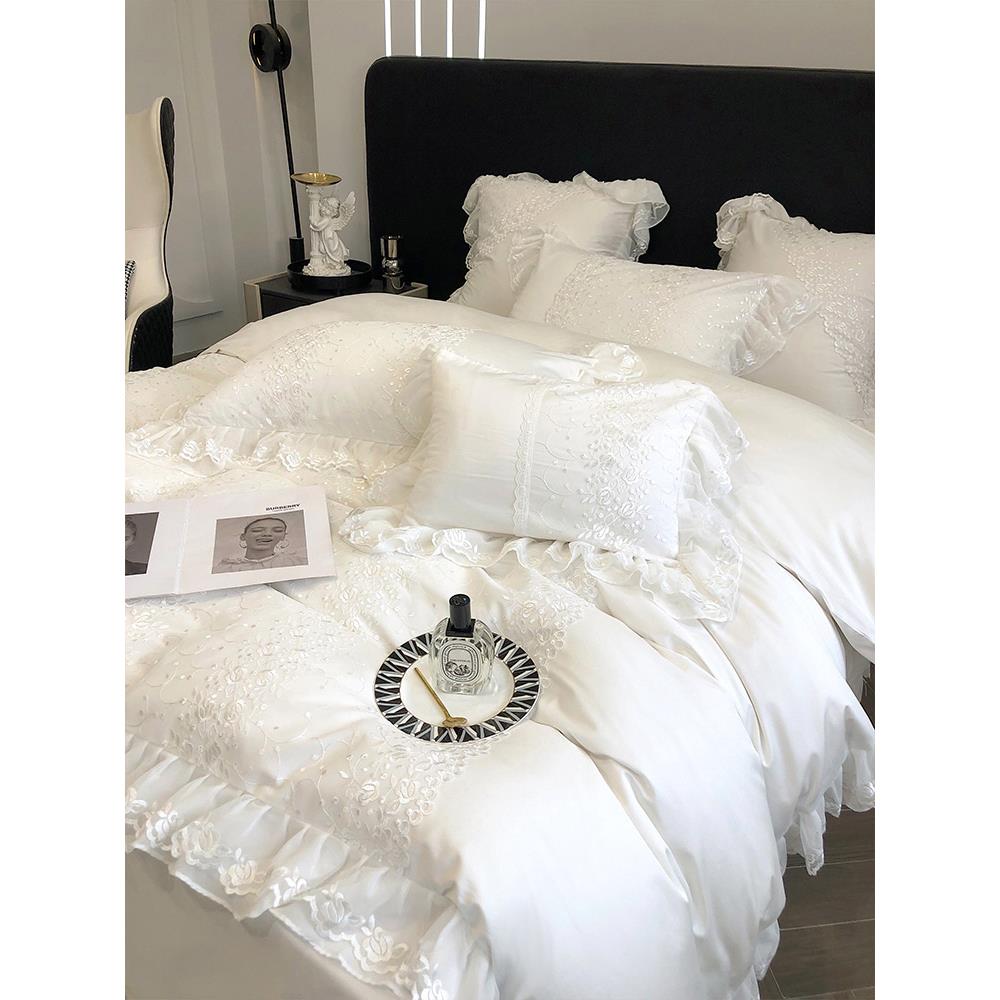 J棉6DA公主风124880支长绒四件套床蕾丝刺绣床裙被单纯棉套床品