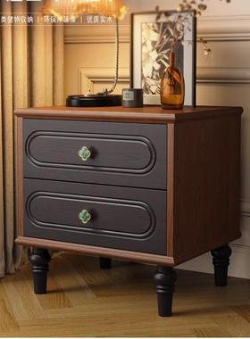 复古床头白蜡柜木实木床头边柜式双拼用色AAK中古黑色卧室家法床