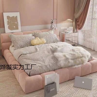 晓风龙新款奶布油科技绒艺床现代家卧用室大床软包87775泡芙云朵