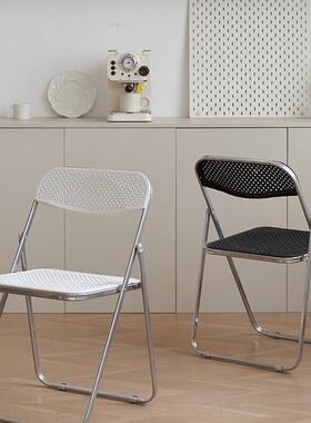 中古仿藤编折椅闲家用靠背简椅约阳台网红拍照凳子休复古透明HLRC