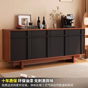 中风餐边柜储物SFF柜墙一体客厅收靠纳水置物柜法式 古复古实木茶