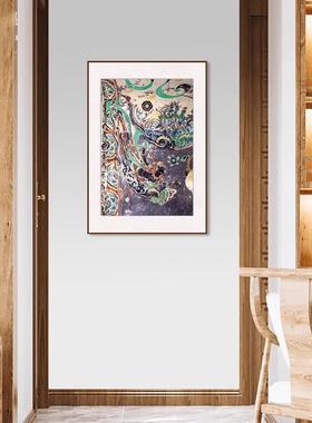 壁画莫高文窟《献花飞天》新中式创挂画客餐厅房敦煌小众EXI装书