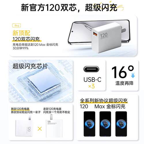 官方正尊品120w快充电器适用小米14Pro13/12红米7K0至版K0120W手机K60超级闪充Note13Pro+6a套装5充电线原696
