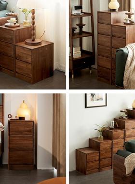 斗柜实五斗木柜超窄组合TSQ抽屉柜卧室床门柜北美黑尾胡桃木卡柜