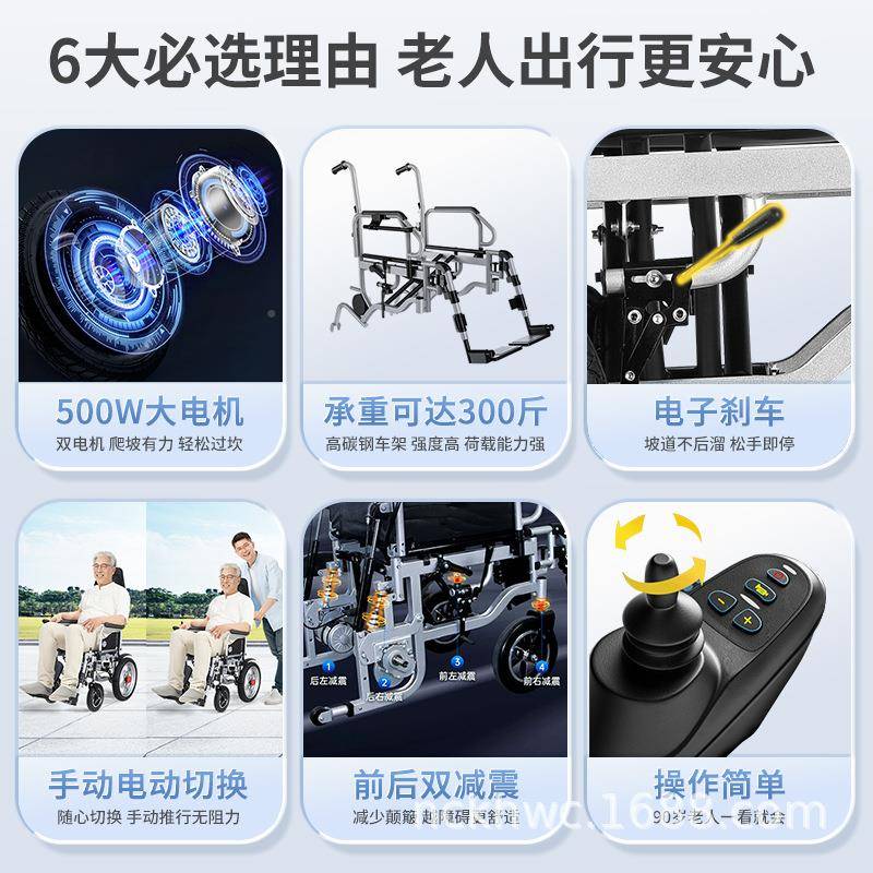 电动轮智电动轮椅能全自动老人残疾人轻便折叠年减震步代椅车手动
