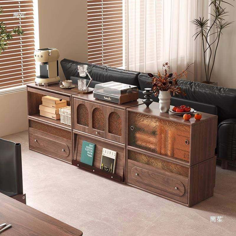北美柜黑胡桃木电视柜实木客厅家用小储书户型收纳物柜组合CCZ落