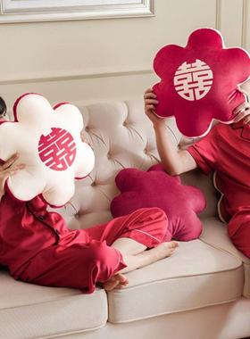 喜字结花婚抱枕一对PIX朵庆婚房靠枕红色大装饰床上客厅沙发囍靠