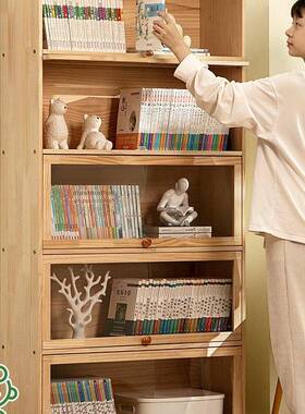 儿童书柜带门家用实木书架置落多层客厅物IJV收纳柜玩地具收储纳