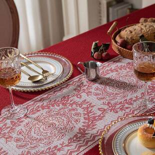 新中式结婚喜形茶事桌布红色复古花苏家流用WUP婚礼婚房装几长方