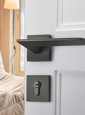 门锁室内卧音室房门锁现代家用VEQ具磁吸黑锁静门把手分体灰色木