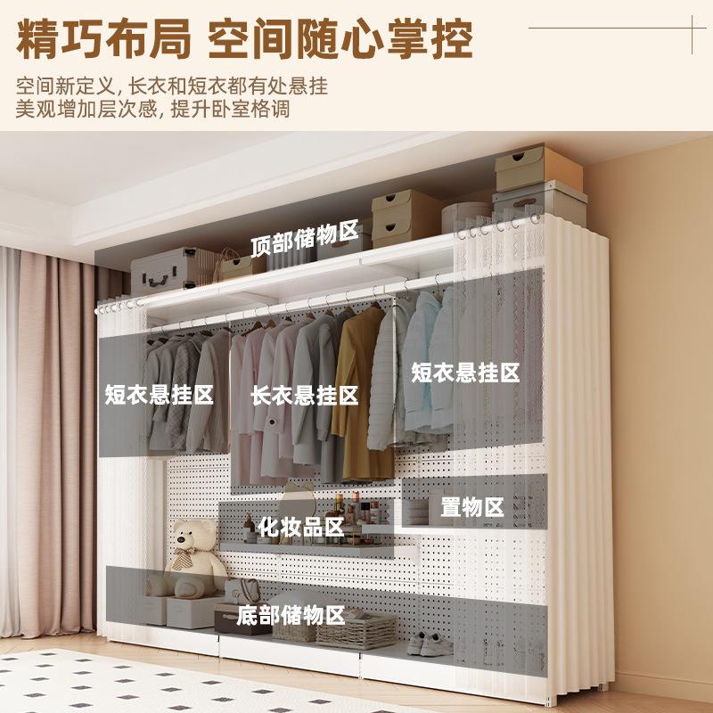 洞洞板衣柜房地式立式出租简易衣架家用卧室多房间层收纳架白YII