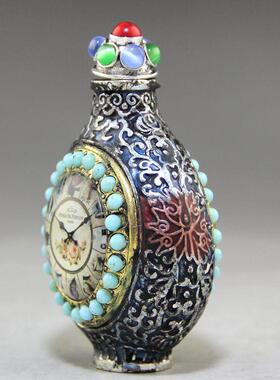 厂XOB发家直销收藏珠工艺铜品古玩复古做旧时钟鼻烟壶白镶色