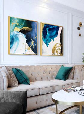 抽玄关饰画蓝色餐装厅代玄关走蔚蓝鎏金廊大画象轻奢金色正方形现