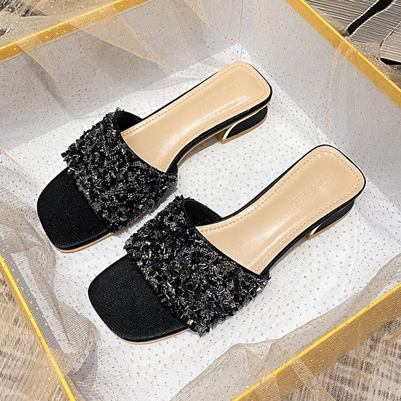 凉拖鞋女外穿ins潮粗跟水晶沙滩鞋胖脚宽脚女拖鞋大码41一43夏款,女鞋,一字拖,淘宝优惠券,粉丝福利购,淘宝优惠卷