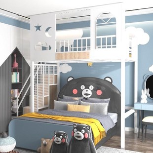 铁艺高架床上铺悬空床儿童小户型省空间阁楼床复式二楼床上床下桌