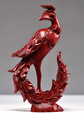 红花梨木质凤凰摆件红色火凤凰实木制雕刻客厅红木新婚乔迁送礼品