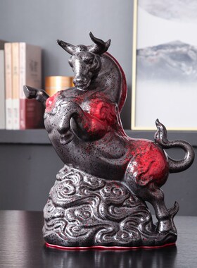 牛气冲天陶瓷牛摆件招财牛镇宅办公室客厅酒柜家居装饰品开业礼品