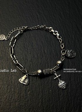 原创复古做旧爱心十字架手链