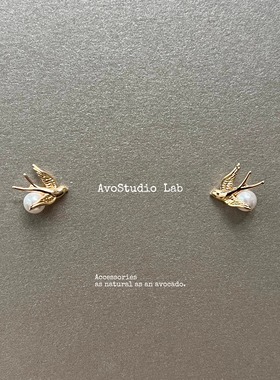 AvoStudio银针耳饰-107 Swallow 珍珠燕语 女生复古耳饰