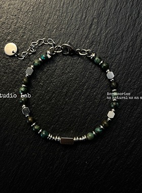 AvoStudio复古绿银天然石手链