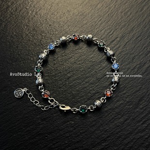 AvoStudio复古手链 原创复古做旧彩色锆石设计感小众高级手链 217