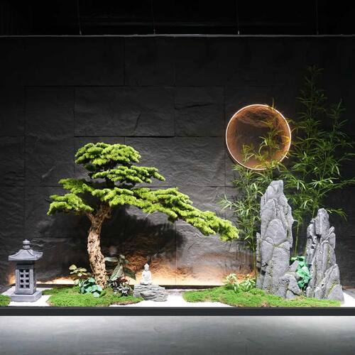 仿真迎客松景观造景罗汉松绿植物装饰室内天井通风井展厅落地摆件