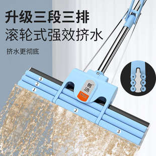 易沥不锈钢海绵拖把家用免手洗吸水滚轮式结实耐用加粗胶棉头地拖