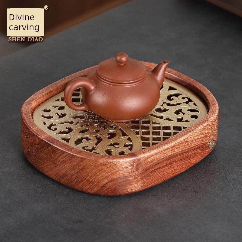 沈雕梨木干泡托盘家用实木小茶盘小一人储水茶几简易壶架