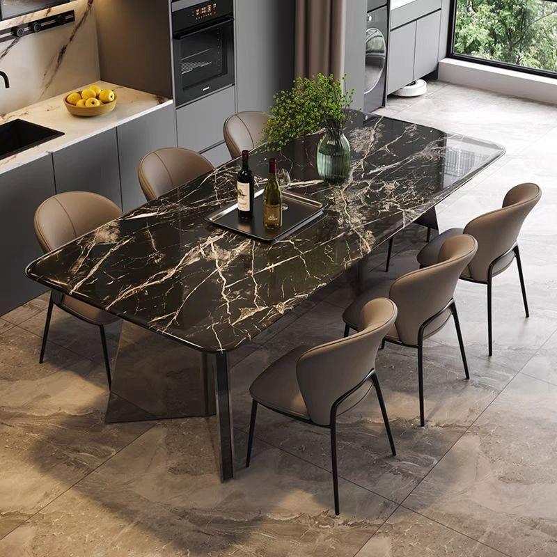 长方形天然大理石餐桌椅组合意式极简小户型家用吃饭桌子一桌六椅