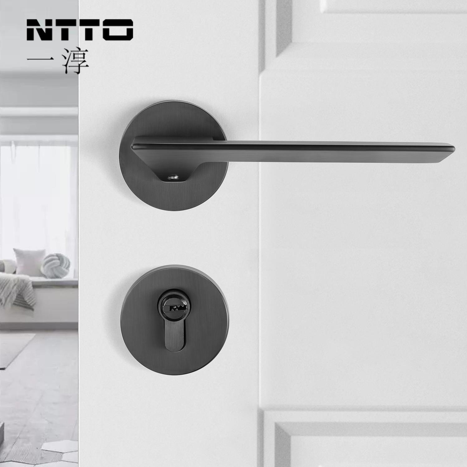 日本静音磁吸门锁家用通用型锁具灰色室内卧室门把手房门木门锁