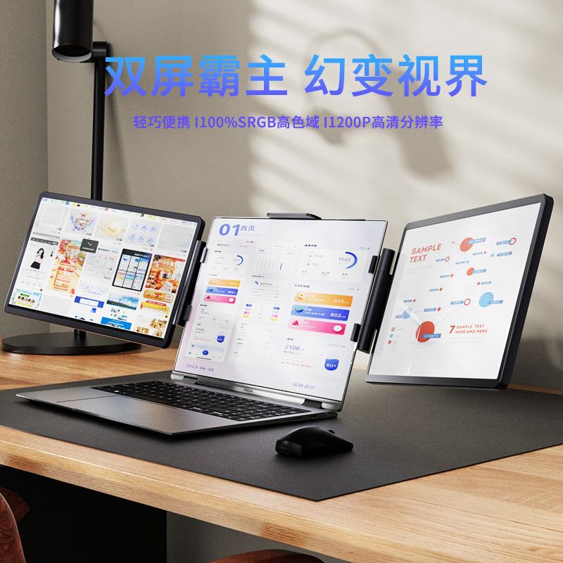 笔记本外接双拓展屏14.1英寸办公电脑副屏炒股专用可携式显示屏