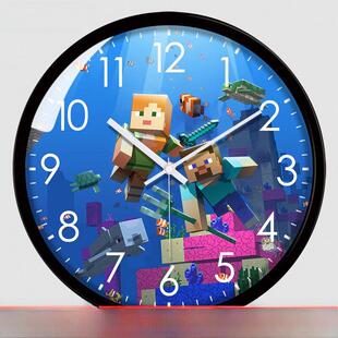 我的世界游戏周边挂钟卡通主题装饰儿童卧室钟创意客厅静音钟