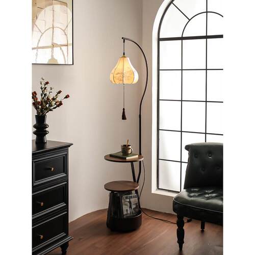 中世纪风格落地灯法式覆古高端卧室床头灯客厅沙发侧架集成灯