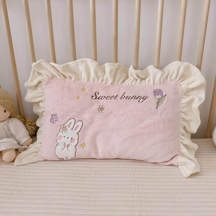 冬季加厚牛奶绒儿童卡通枕套30x50小公主花边枕头套48x74珊瑚绒