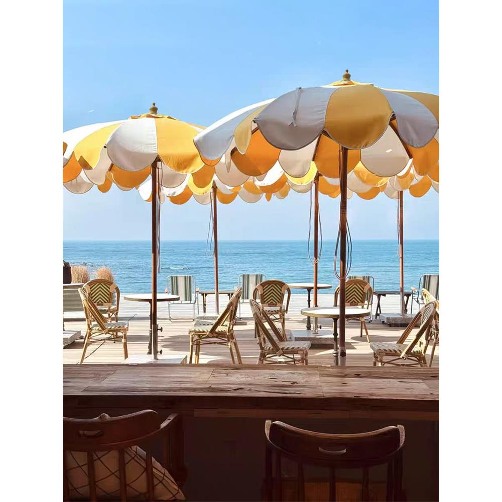 户外遮阳伞沙滩泳池花园集市草地婚礼双层露营波浪设计流苏中柱伞