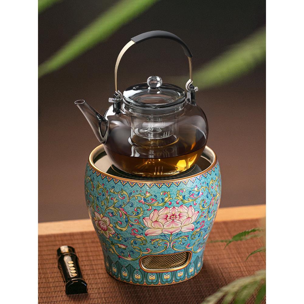 莺歌烧电陶炉煮茶器家用煮茶炉珐琅彩小型陶瓷烧水煮茶壶专用茶具
