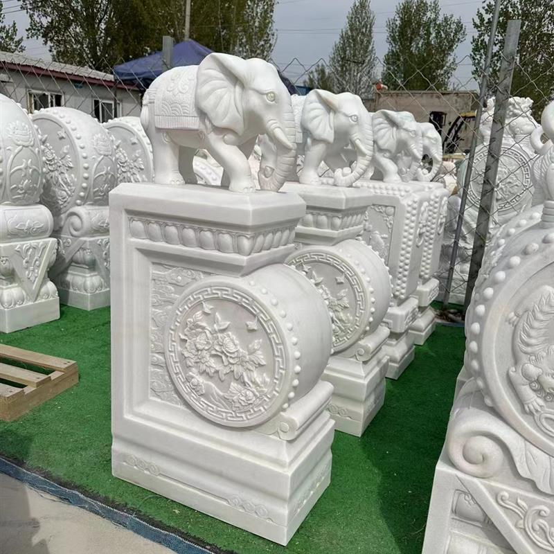 石雕门墩汉白玉大象门墩一对青石石鼓仿古石墩门口招财貔貅抱鼓石