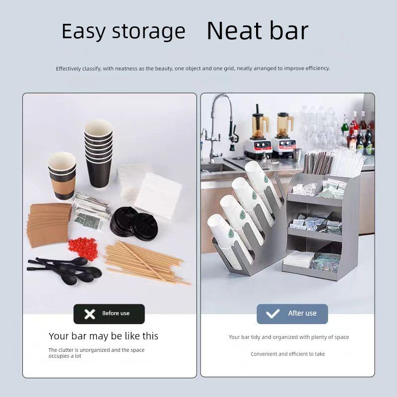 不锈钢纸杯架咖啡吧台奶茶店专用吸管纸巾收纳架多功能放置架商用