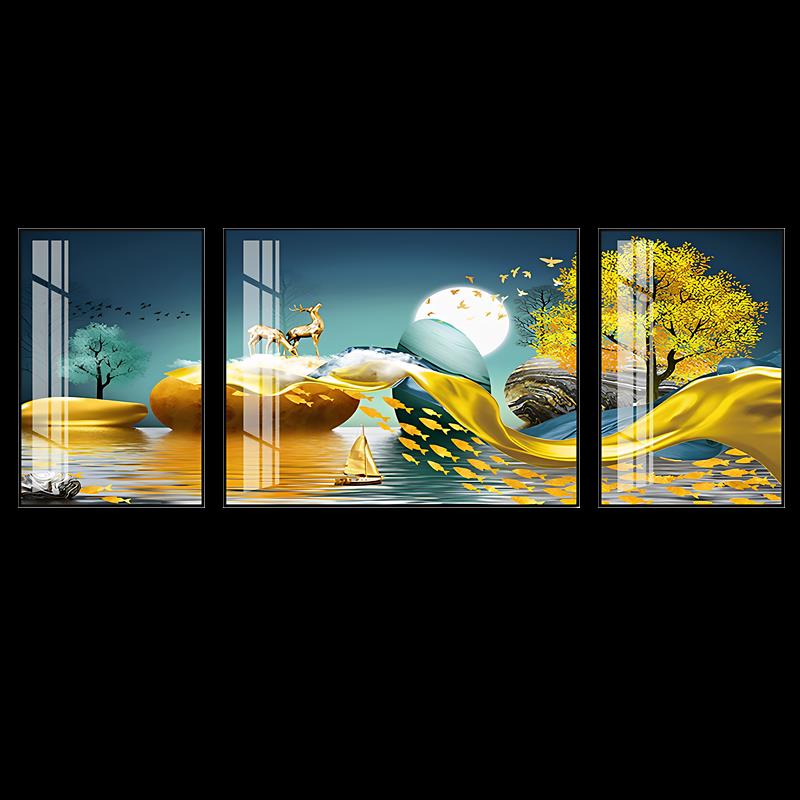 简约客厅装饰画沙发背景墙画壁画卧室挂画北欧晶瓷三联轻奢高端画