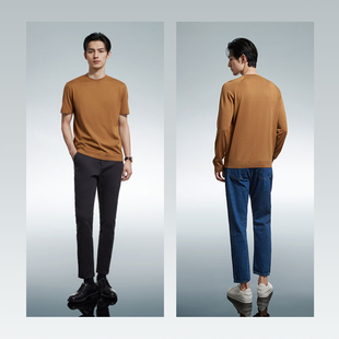 拇指白小T可机洗羊毛衫半高领长袖T恤男2023秋季新款舒适保暖上衣