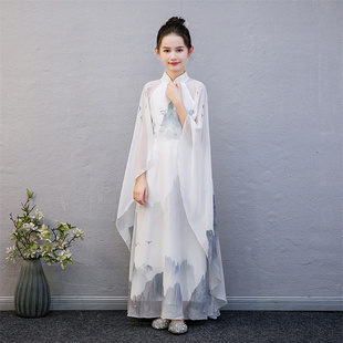 儿童古筝演出服女大童礼服夏季 古典中国风仙气气质艺考长裙 水袖