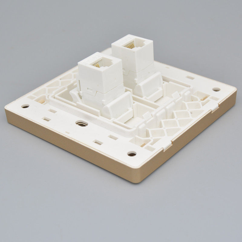 香槟金色六类直通网线口带电话插座双口电脑直插千兆网络电话面板