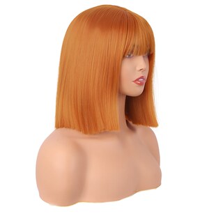 潼漫 假发女短直发网红cos齐刘海一刀切高温丝金橙色自然全头套式