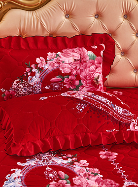 水晶绒加厚夹棉枕套一对装结婚红色法莱绒加棉单人4874cm枕芯套