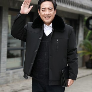 中老年男装外套秋冬季老年人衣服棉服爸爸装夹克棉衣加绒加厚爷爷