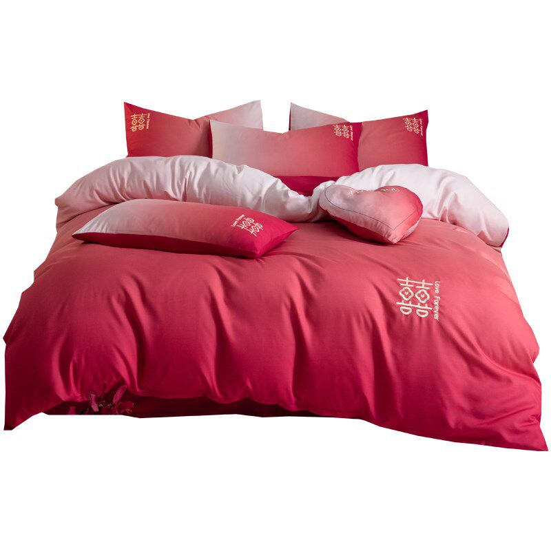 高级感新婚礼四件套渐变红色结婚床上用品喜被送新人礼物被套床单