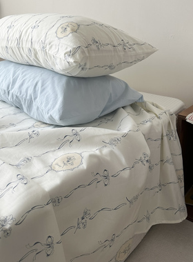 法式田园蓝色小碎花纯棉床包床单单件保J护套全棉纯棉宿舍床罩少