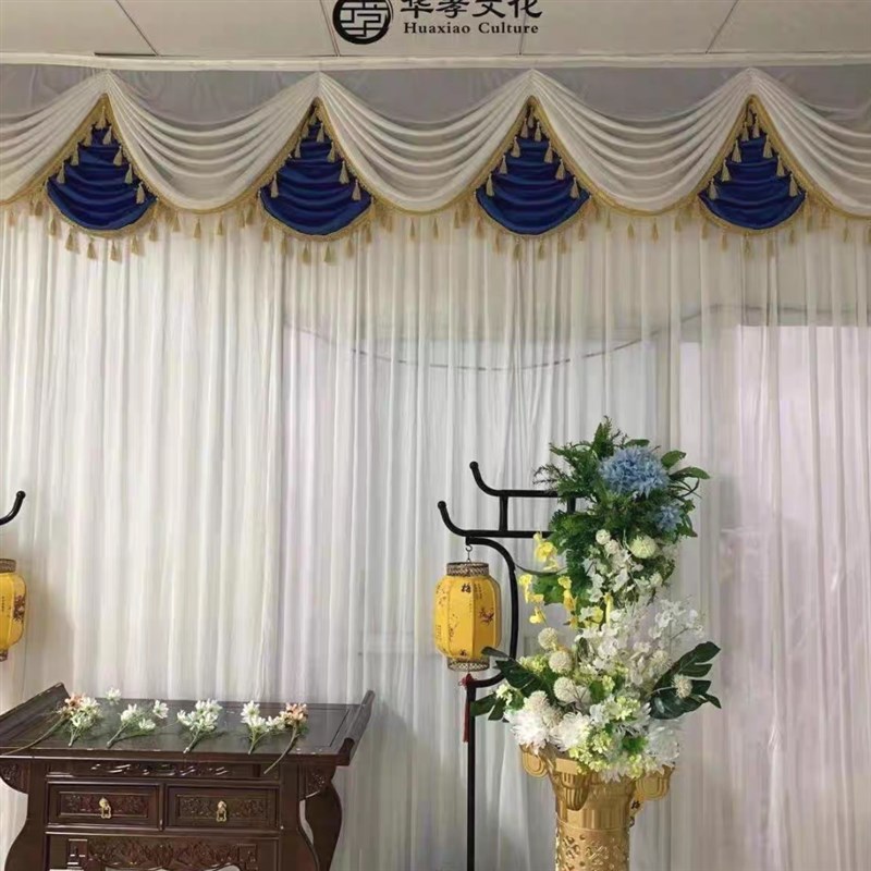 白事灵堂布置纱幔殡仪馆丧事葬礼幕布灵棚孝堂背景装饰黑白布幔
