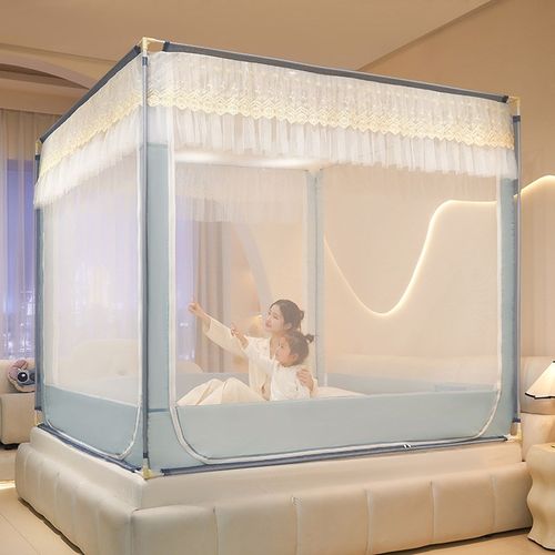 2024新款坐床公主风蚊帐防摔三开门易安装高级加密抗菌卧室家用